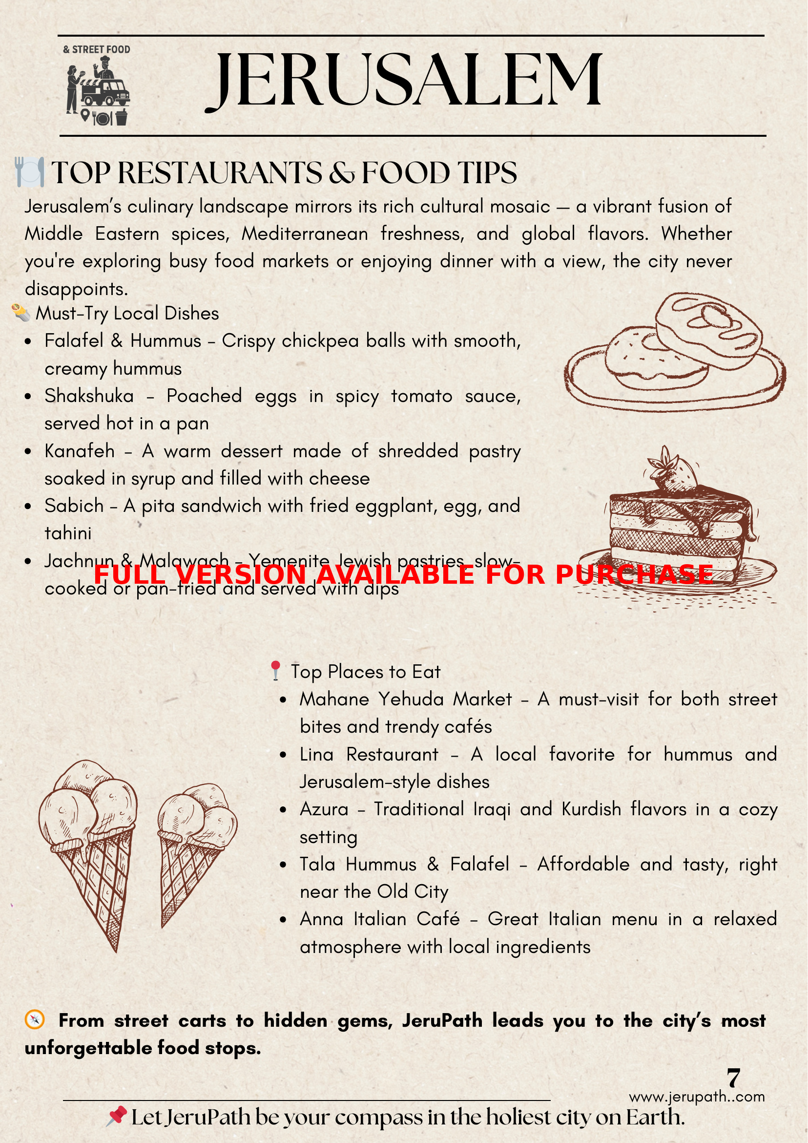 JeruPath guide showcasing best places to eat in Jerusalem including local dishes